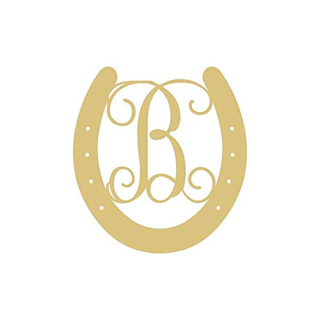 Horseshoe Monogram Unfinished Wood Home Decor Farm Horse Arena Door Hanger MDF Shaped Canvas Style 1 (12", B) Diverse Woodworking