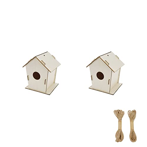 Tsnamay 2Sets Wooden Birdhouses,Unfinished Kids' Wood Craft Kits DIY Paint Strips Paintbrushes & Stickers for Children to Build & Paint,Style A