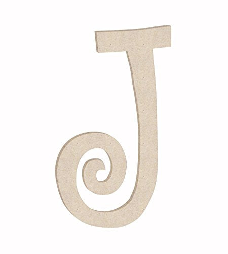 12" Curlz Unfinished Wood Letter Initial Monogram J (Sizes 12"-30") - WoodArtSupply