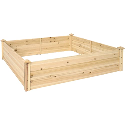 Sunnydaze 48-Inch Square Wood Raised Garden Bed - Outdoor Elevated Planter Box for Flower, Vegetable, and Herb Gardening Sunnydaze