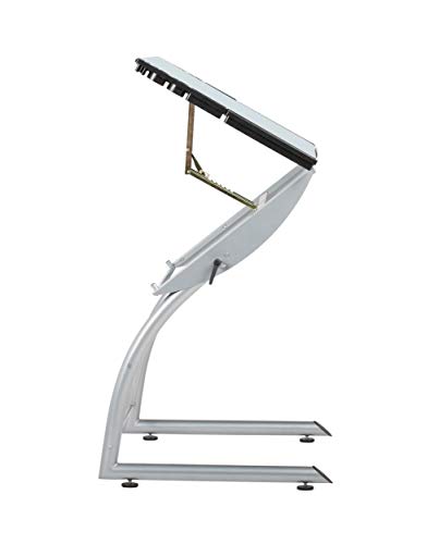 SD STUDIO DESIGNS Triflex Drawing Table, Sit to Stand Up Adjustable Office Home Computer Desk, 35.25" W X 23.5" D, Silver/Blue Glass SD STUDIO DESIGNS