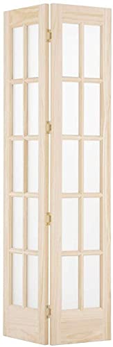 LTL Home Products 872530 Classic French Traditional Divided Glass French Bifold Intior Wood Door, 36" x 80" Unfinished Pine - WoodArtSupply