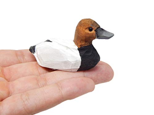 Selsela Canvasback Wooden Duck Figurine - Miniature Bird Statue Handmade Carving Home Decor Decoration Decoy Small Animals - WoodArtSupply