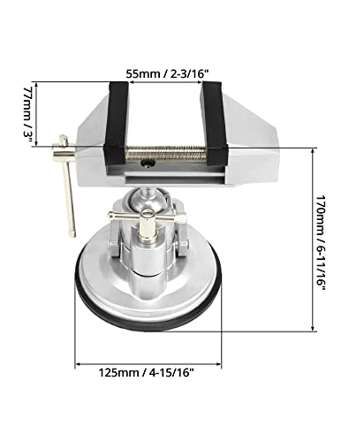 QWORK Portable Vacuum Base Vise with Multi-Angle Rotation - 3.15" Jaw Width Pivots Vise Portable Vacuum Base Vise, for Various Smooth Work Surfaces QWORK