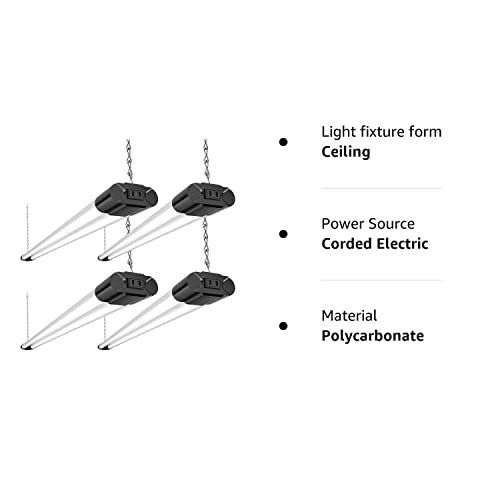 BBOUNDER 4 Pack Linkable LED Utility Shop Light, 4400 LM, Super Bright 6500K Cool Daylight, 4 FT, 48 Inch Integrated Fixture for Garage, 40W - WoodArtSupply