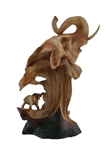 Zeckos Carved Wood Look Elephant Family Bust Tabletop Statue - WoodArtSupply