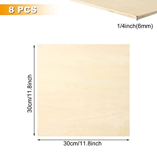 8 Pack 11.8 x 11.8 Inch Basswood Sheets 1/4 Inch Thick Square Plywood Sheets Unfinished Wood Sheets for Crafts DIY Project Mini House Building ZOFORTY