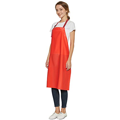 RECECASA Waterproof Vinyl Apron - Lined Linen, Chemical Resistant Work Apron Safe Cloth - for DishWashing, Lab Work, Butcher, Dog Grooming, Cleaning RECECASA