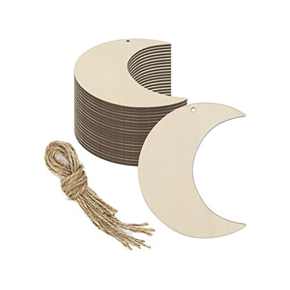 20pcs Moon Wood Cutouts DIY Craft Embellishments Moon Unfinished Wood Gift Tags Ornaments Decoration