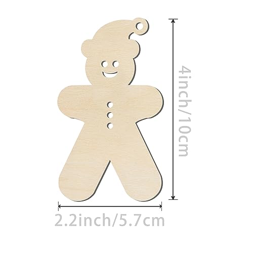 Christmas Hat Gingerbread Man Shape Unfinished Wood Gingerbread Man Blank Wood Pieces Wooden with Twines Art Ornaments for Christmas Wedding Birthday Zontween