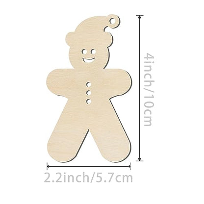 Christmas Hat Gingerbread Man Shape Unfinished Wood Gingerbread Man Blank Wood Pieces Wooden with Twines Art Ornaments for Christmas Wedding Birthday - WoodArtSupply