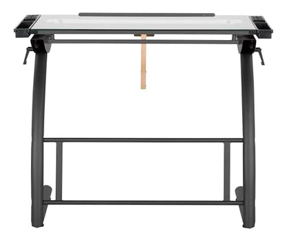 SD STUDIO DESIGNS Triflex Drawing Table, Sit to Stand Up Adjustable Office Home Computer Desk, 35.25" W X 23.5" D, Charcoal Black/Clear Glass