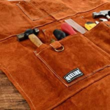 QeeLink Leather Welding Apron with 6 Pockets - Heat & Flame-Resistant Apron, 24'' X 42'', Adjustable M to XXXL - WoodArtSupply