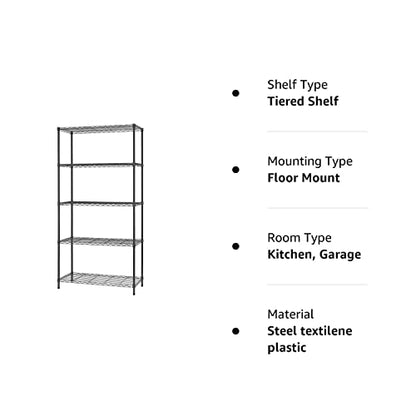 14" D×36" W×72" H Wire Shelving Unit Commercial Metal Shelf with 5 Tier Adjustable Layer Rack Strong Steel for Restaurant Garage Pantry Kitchen - WoodArtSupply