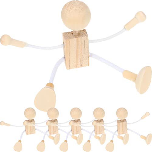 Milisten 6pcs Wooden Peg Dolls, Unfinished Wooden Figures People Doll Robot Unfinished Bodies Figures, Adjustable Peg Dolls for DIY Painting Arts