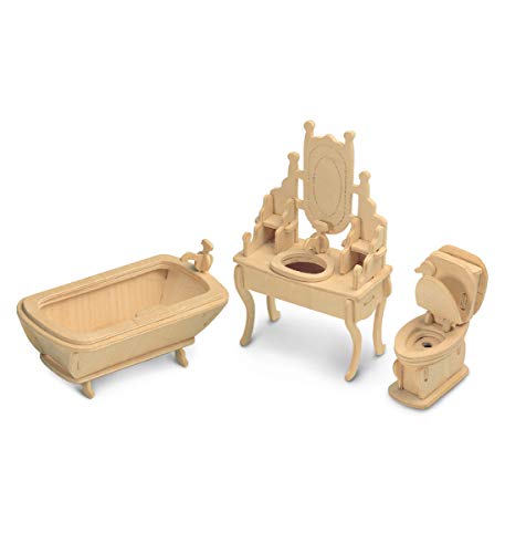Puzzled 3D Puzzle Bathroom Dollhouse Furniture Set Wood Craft Construction Model Kit, Fun & Educational DIY Wooden Toy Assemble Model Unfinished