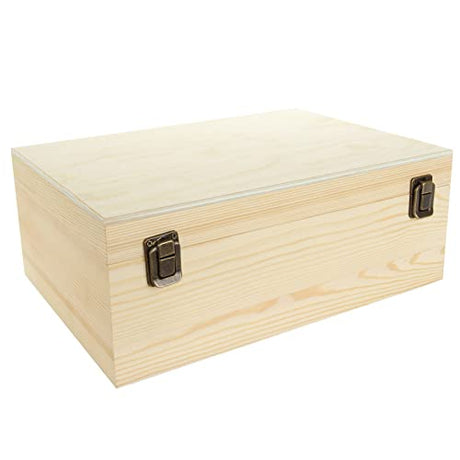 DAJAVE Unfinished Wooden Box, Large Wooden Box with Hinged Lid and Front Clasp, Pine Wood Box DIY Craft Stash Boxes for Arts Hobbies and Home DAJAVE