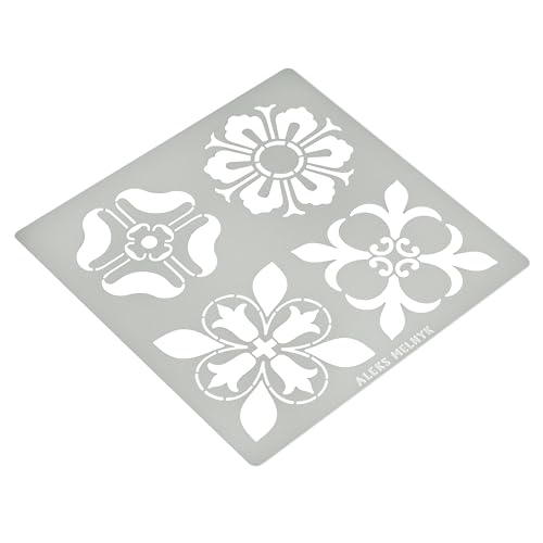 Aleks Melnyk No.378 Metal Stencil, Square Ornamental, Lily Flower, Swirls, Patterns, Small Stencil, 1 PC, Template for Wood Burning, Engraving, - WoodArtSupply