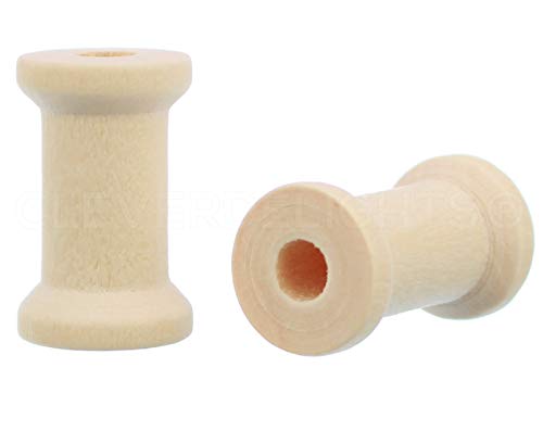 CleverDelights 1" x 5/8" Wood Spools - 50 Pack - 1 Inch Craft Spools CleverDelights