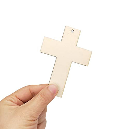 24 Pack Wooden Cross Cutouts Wood Craft Cross Tags Small Cross Ornaments Unfinished Blank Cross Hanging with Hole for Wedding Birthday Easter