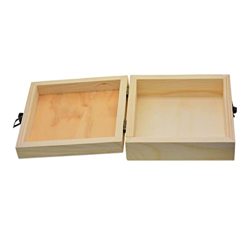 barenx Square Unpainted Wood Jewelry Box Plain Unfinished Wood Trinket - WoodArtSupply