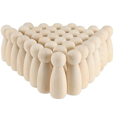 SINJEUN 40 PCS 3-1/2 Inch Wood Peg Dolls, Unfinished Large Wood Peg Woman Angel Shape Wooden People Decorative Jumbo Peg Dolls Unpainted Wood Figures