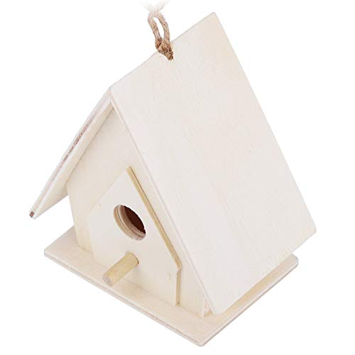 Outdoor Bird Houses, Wooden Birdhouse, 4Pcs Mini Hanging Wooden Bird House with Pole, Bird Nests Cage Ornament Crafts, for Garden Courtyard Decor Haofy