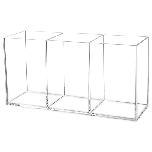 Cerpourt Clear Makeup Brush Organizer,Acrylic Cosmetic Brushes Storage Holder with 3 Slots,Pencil Pen Holder for Desk,Desk Organizer and Accessories Cerpourt