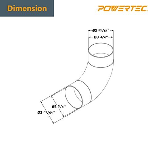 POWERTEC 70105 4" Elbow Dust Hose Connector, Black, 4", 90 Degree Elbow POWERTEC