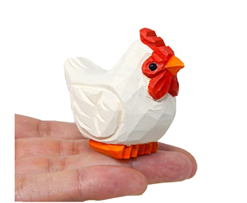 Selsela White Hen Miniature Wood Chicken Bird Art Statue Mini Carved Ornament Figurine Small Farm Animals Collectible Selsela