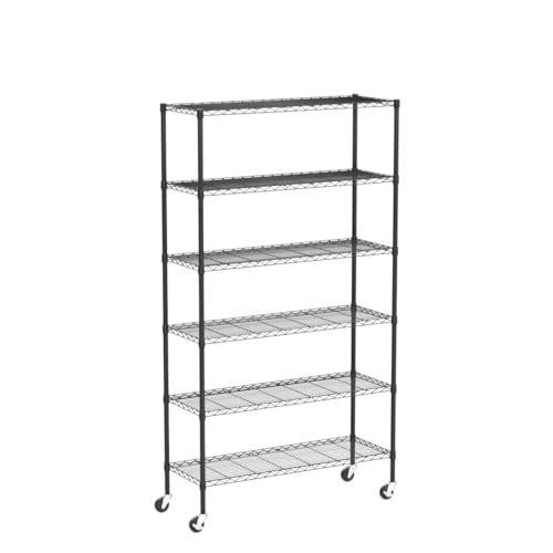 HCY Garage Shelving, 82x48x18 Metal Shelves 6 Tier Wire Shelving Unit Adjustable Heavy Duty Sturdy Steel Shelving with Casters for Pantry Garage HCY