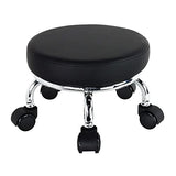 WKWKER Modern Roller Seat PU Leather Low Round Rolling Stool 360° Swivel Small Stool with Universal Caster Wheels Foot Stool for Home Office Garage WKWKER
