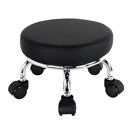 WKWKER Modern Roller Seat PU Leather Low Round Rolling Stool 360° Swivel Small Stool with Universal Caster Wheels Foot Stool for Home Office Garage WKWKER