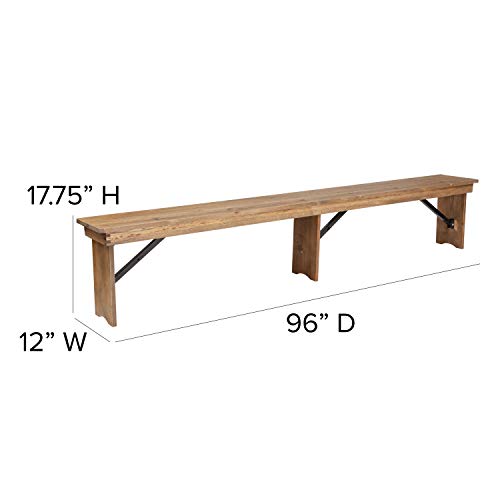 Flash Furniture Hercules Commercial Grade Farmhouse 3 Leg Bench - Solid Pine Foldable Bench with Seating for 4 - 8'x12" - Antique Rustic Flash Furniture
