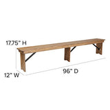 Flash Furniture Hercules Commercial Grade Farmhouse 3 Leg Bench - Solid Pine Foldable Bench with Seating for 4 - 8'x12" - Antique Rustic Flash Furniture