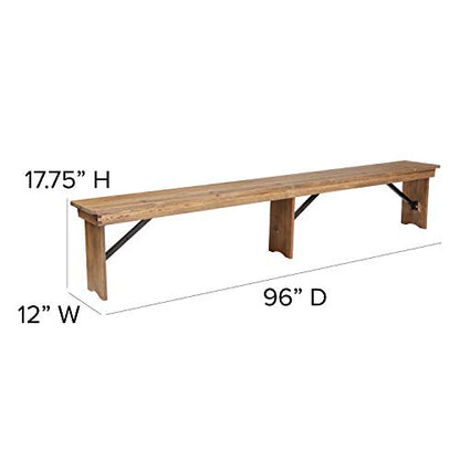 Flash Furniture Hercules Commercial Grade Farmhouse 3 Leg Bench - Solid Pine Foldable Bench with Seating for 4 - 8'x12" - Antique Rustic - WoodArtSupply