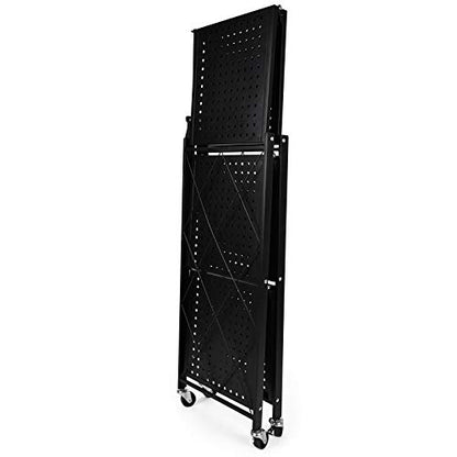 YSSOA 3-Tier Foldable Metal Shelves Heavy Duty Storage Shelving Unit with Wheels, Organizer Shelves for Garage Kitchen, Black - WoodArtSupply