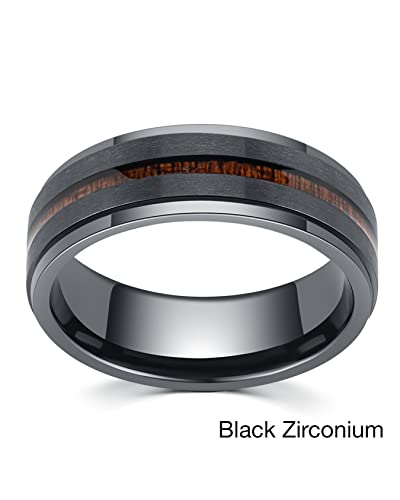 LerchPhi 8MM Custom Engrave Valentines Day Gift for Him Mens Wedding Band KOA Wood Inlay Black Zirconium Stepped Edge Unisex Promise Ring Size 10.5 - WoodArtSupply