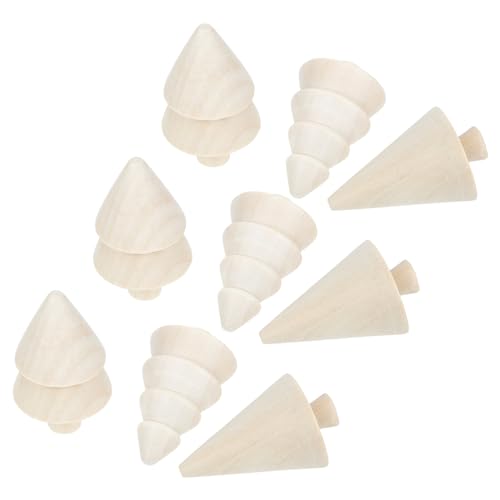 TEHAUX Unfinished Wood Christmas Tree 9pcs Wooden Christmas Trees to Paint Blank Wooden Peg Dolls Xmas Tree DIY Crafts Wooden Puppet Blank Figurines TEHAUX