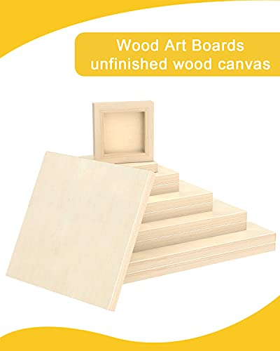 Pllieay 10Pack 5 Sizes Square Wood Panels, Unfinished Wooden Painting Panel Boards for Pouring Art, Crafts, Painting and Decor, 4’’, 6’’, 8’’, 10’’,