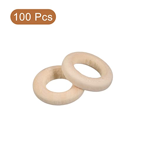 uxcell 100Pcs 15mm(0.6-inch) Natural Wood Rings, 4mm Thick Smooth Unfinished Wooden Circles for DIY Crafting, Knitting, Macrame, Pendant
