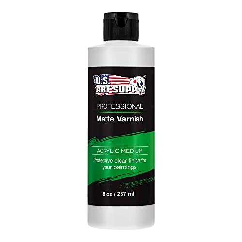 U.S. Art Supply Professional Matte Varnish, 8 Ounce - Acrylic Medium, Clear Permanent Protective Finish for Paintings & Artwork, Apply Over Dry - WoodArtSupply