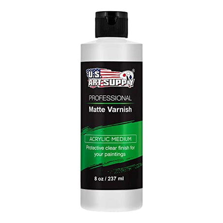 U.S. Art Supply Professional Matte Varnish, 8 Ounce - Acrylic Medium, Clear Permanent Protective Finish for Paintings & Artwork, Apply Over Dry U.S. Art Supply