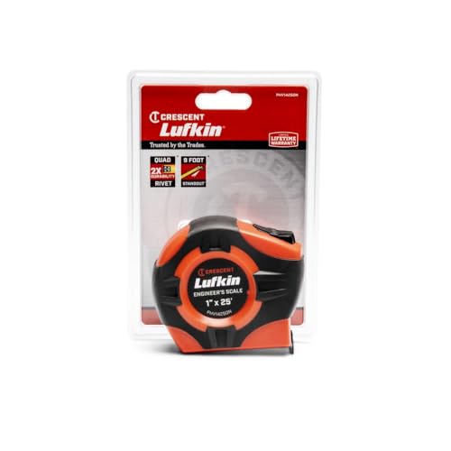 Crescent Lufkin 1" x 25' P1000 Series Hi-Viz Orange Engineer's Yellow Clad A4 Blade Power Return Tape Measure - PHV1425DN Lufkin