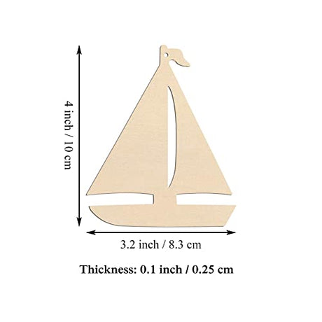 20pcs Sailboat Shape Wood Cutouts DIY Crafts Blank Boat Unfinished Wooden Gift Tags Ornaments with Ropes for Summer Ocean Sea Theme Party Decoration JANOU
