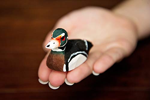 Selsela Wood Duck Drake Figurine - Wooden Miniature Bird Statue Handmade Carving Home Decor Decoration Decoy Small Animals Selsela