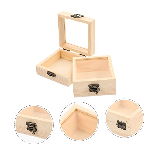 COHEALI 2pcs Box Wooden Storage Box Unfinished Wood Jewelry Wooden Case Wooden Berry Baskets Wooden Storage Crates Candy Rings Wood Decor Work Desk COHEALI