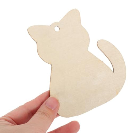 Tofficu 40pcs Unfinished Wooden Cat Cutout DIY Ornaments Paintable Blank Wood Cat Slices Gift Tag with Hole for Pets Themed Birthday Christmas Tofficu