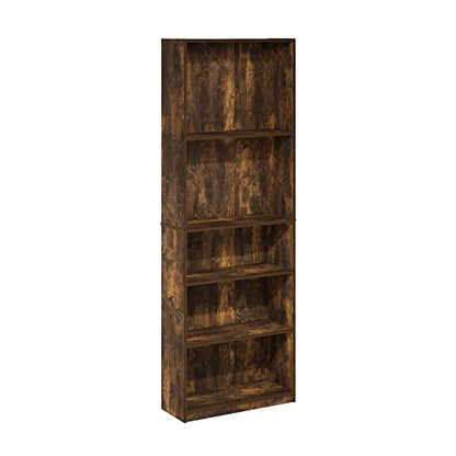 Furinno Jaya Simply Home Adjustable Shelf Bookcase, 5-Tier, Amber Pine - WoodArtSupply