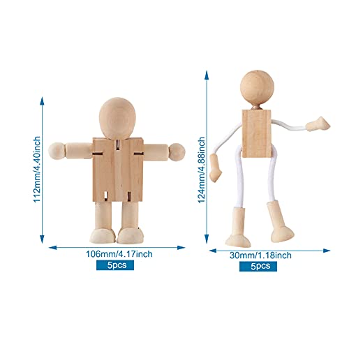 Craftdady 10pcs Unfinished Wooden Robot Bodies Joint Adjustable Wood Figures Peg Dolls for DIY Art Crafts Painting Party Home Decor 2 Styles